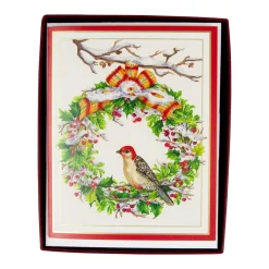 Wreath And Woodpecker Petite Boxed Christmas Cards - includes 15 cards & envelopes