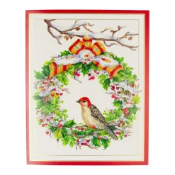 Wreath And Woodpecker Petite Boxed Christmas Cards - includes 15 cards & envelopes