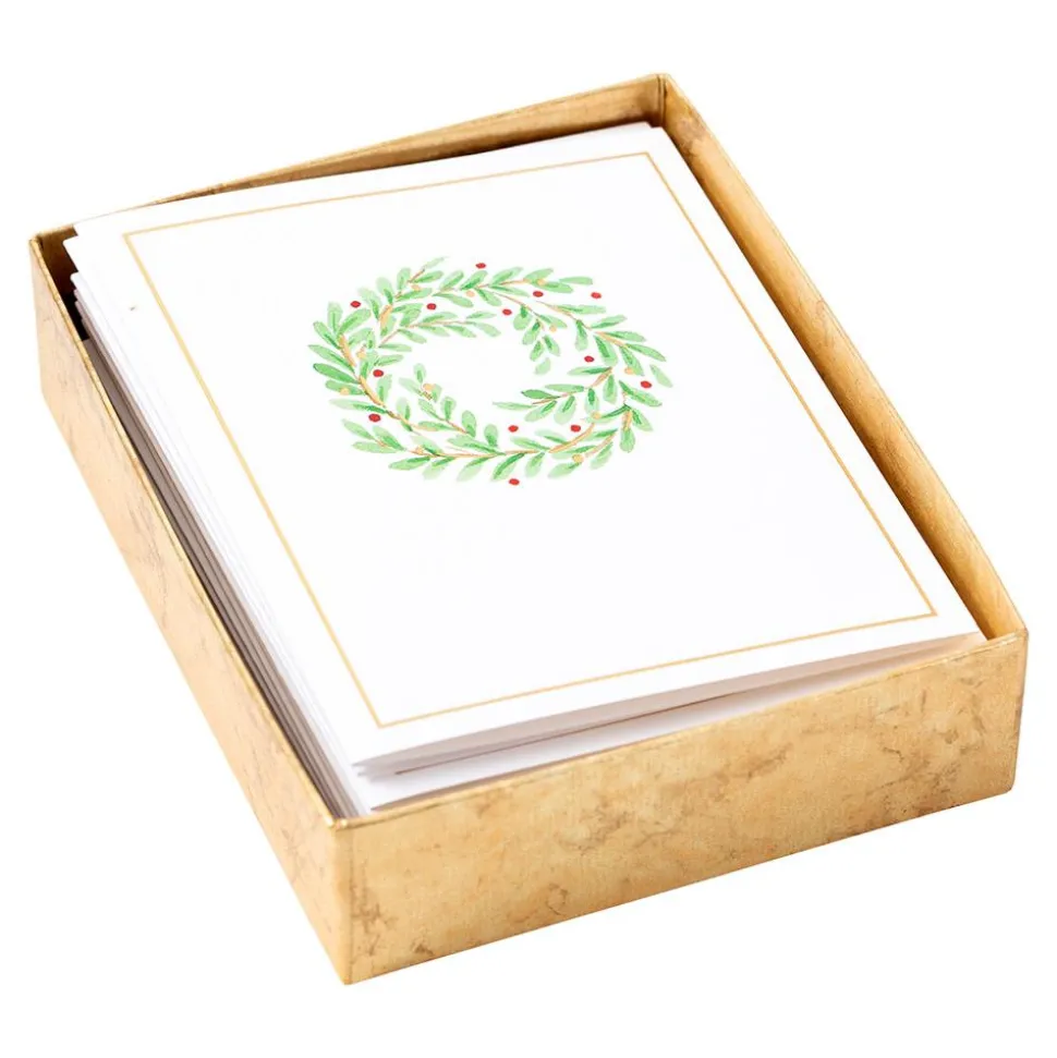 Wreath Assorted Embossed Boxed Note Cards - 10 Note Cards & 10 Envelopes