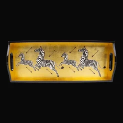 Zebras Gold Lacquer Trays - 1 Each